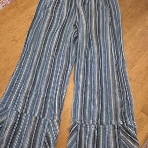 Striped Blue and White Wide-Leg Pants